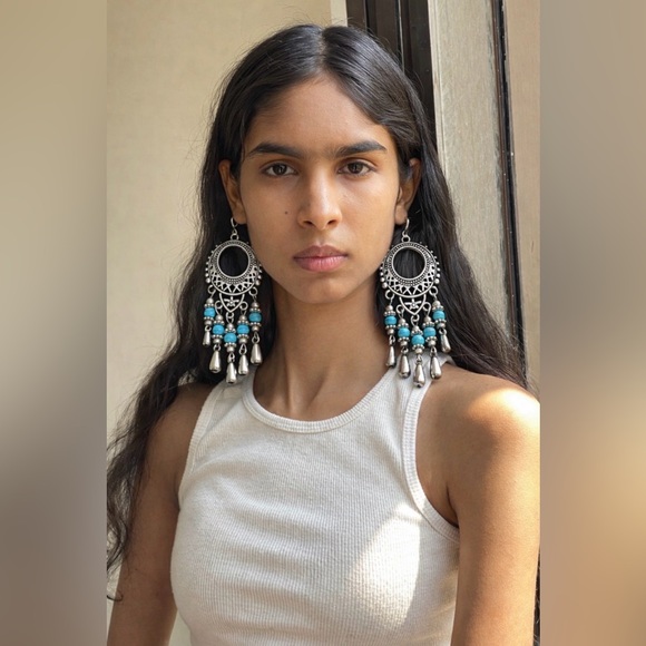 Silver and Turquoise Dangle Earrings - Picture 2 of 15